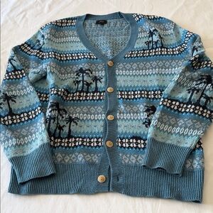 J. Crew Blue Patterned Cardigan Sweater